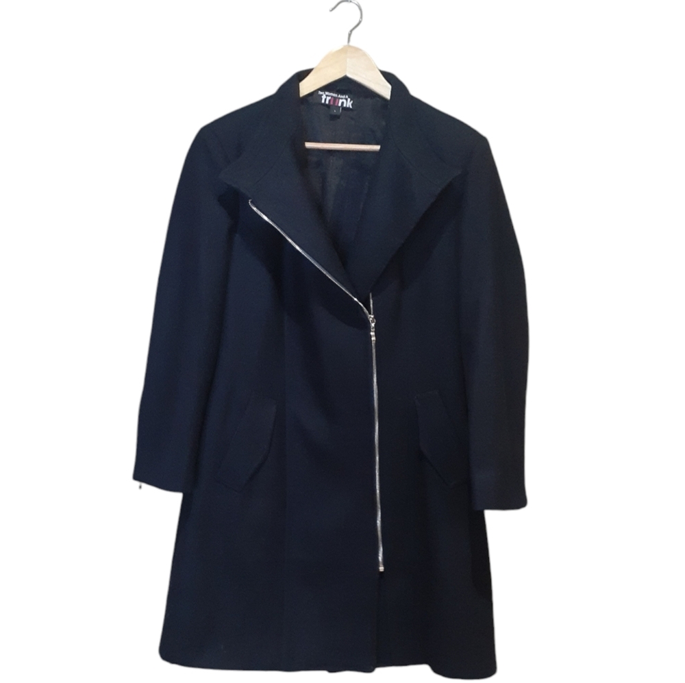Two Women & A Trunk Women's Wool Blend Mid Length Jacket Dark Navy Size Large
